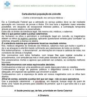 SIMESC divulga nota contra terceirização na saúde em Joinville
