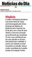 Homenagem a vitalício é citada no Notícias do Dia de Joinville