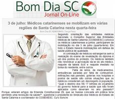 Bom Dia SC: jornal on line divulga mobilização dos médicos catarinenses