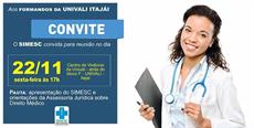 Itajaí: SIMESC e formandos de Medicina da Univali têm encontro dia 22 de novembro