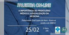 Brusque: Palestra on-line sobre prontuário médico e judicialização da medicina. Agende-se!